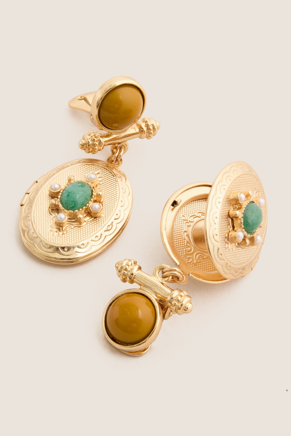 Gold Gemstone Oval Locket Earrings