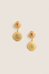 Gold Gemstone Circle Locket Earrings
