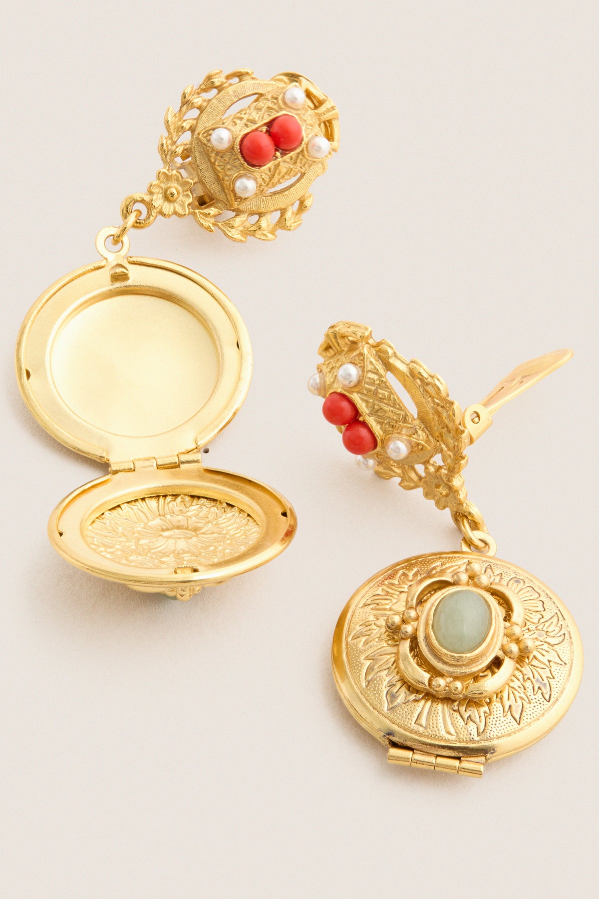Gold Gemstone Circle Locket Earrings