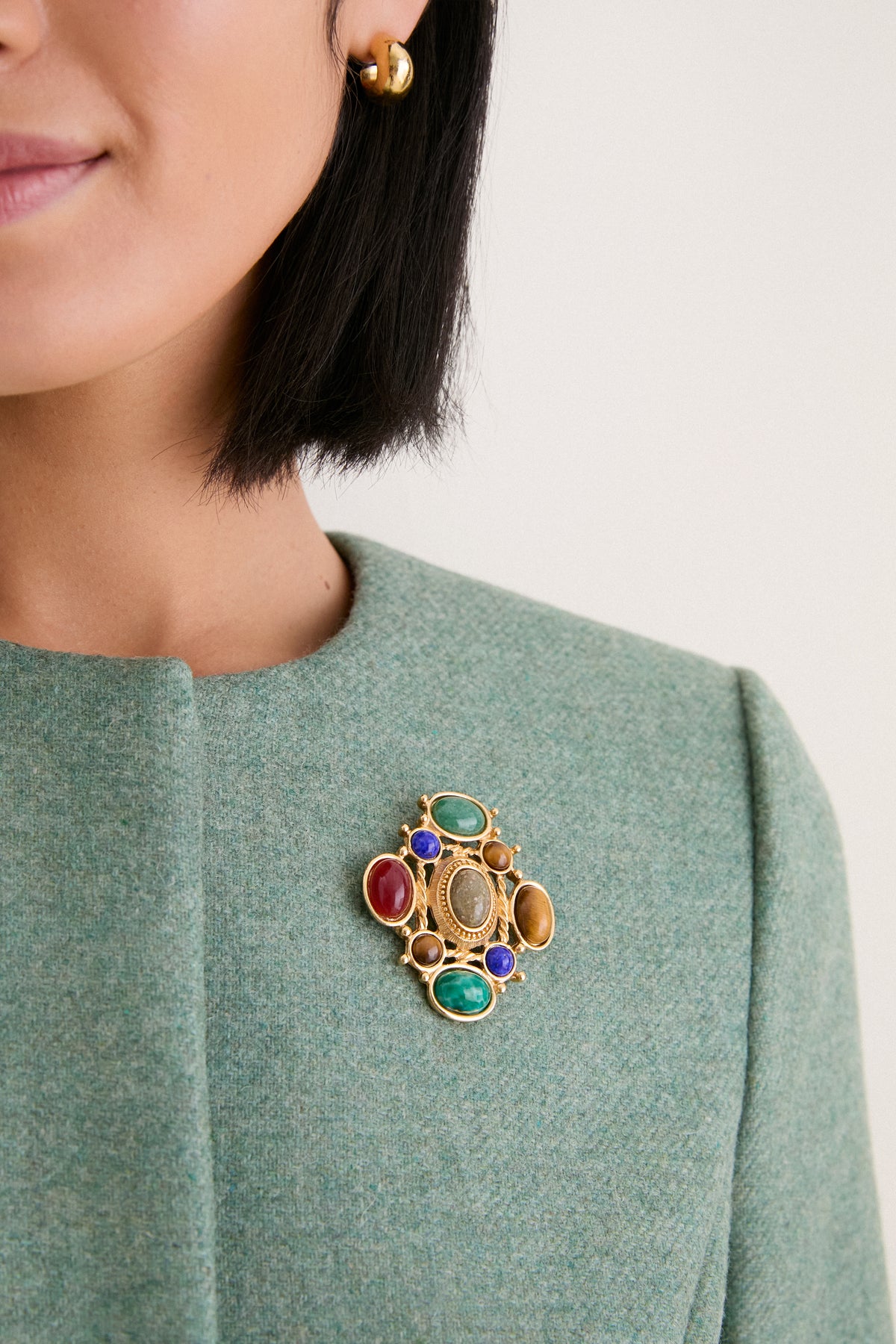 Multicolor Gemstone Brooch