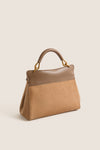 Taupe Lucia Classic Faux Suede Top Handle Bag