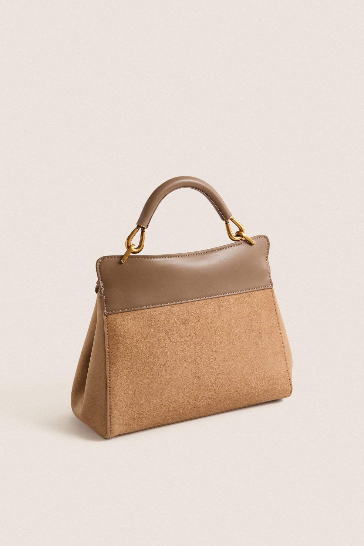 Taupe Lucia Classic Faux Suede Top Handle Bag