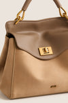 Taupe Lucia Classic Faux Suede Top Handle Bag