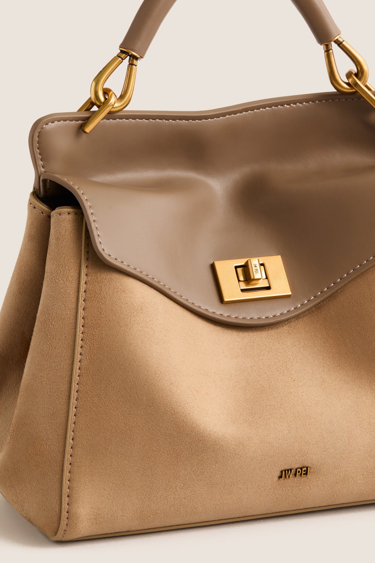 Taupe Lucia Classic Faux Suede Top Handle Bag