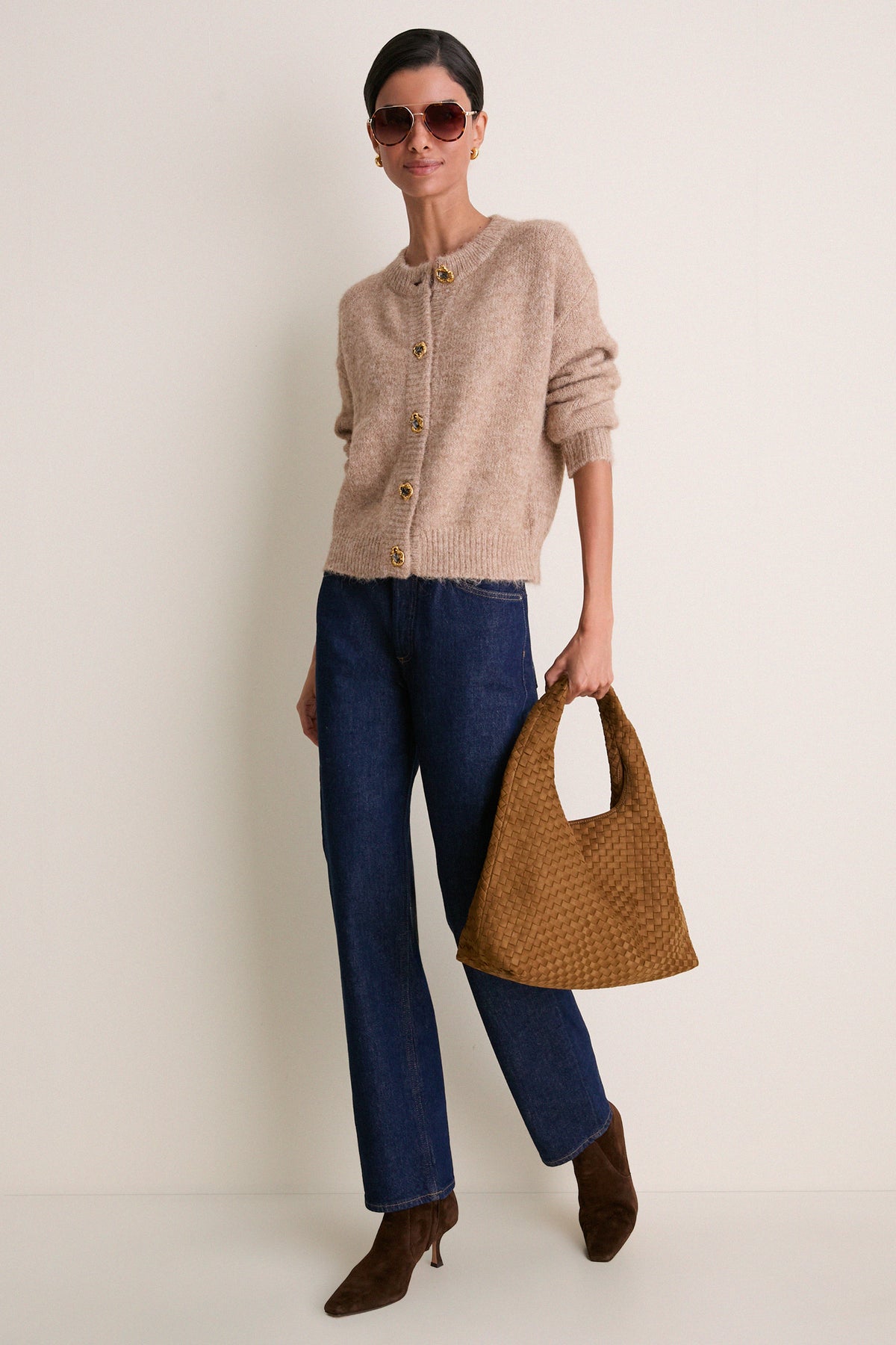 Olive Green Laura Faux Suede Woven Shoulder Bag