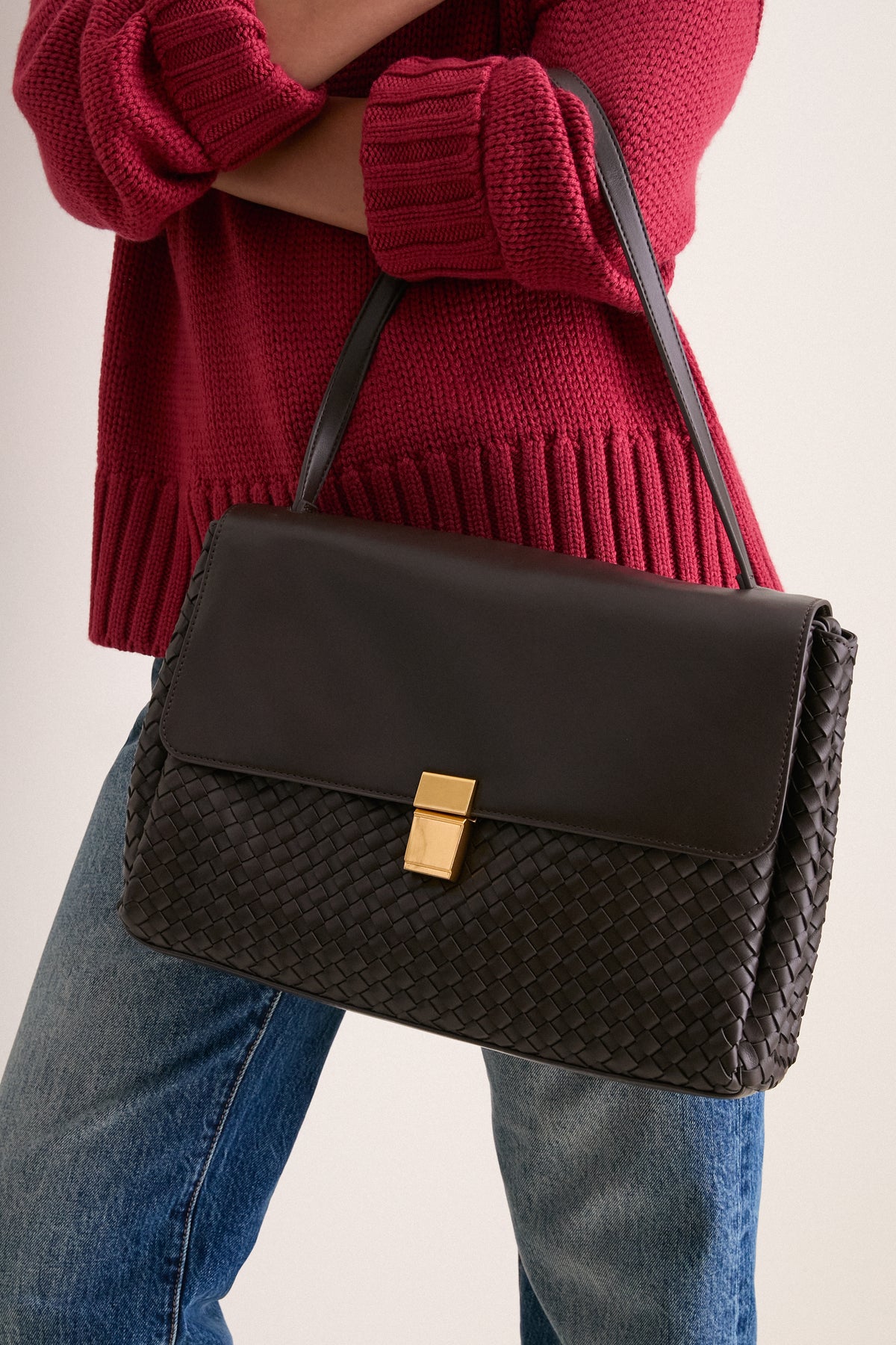 Dark Brown Hilary Woven Shoulder Bag