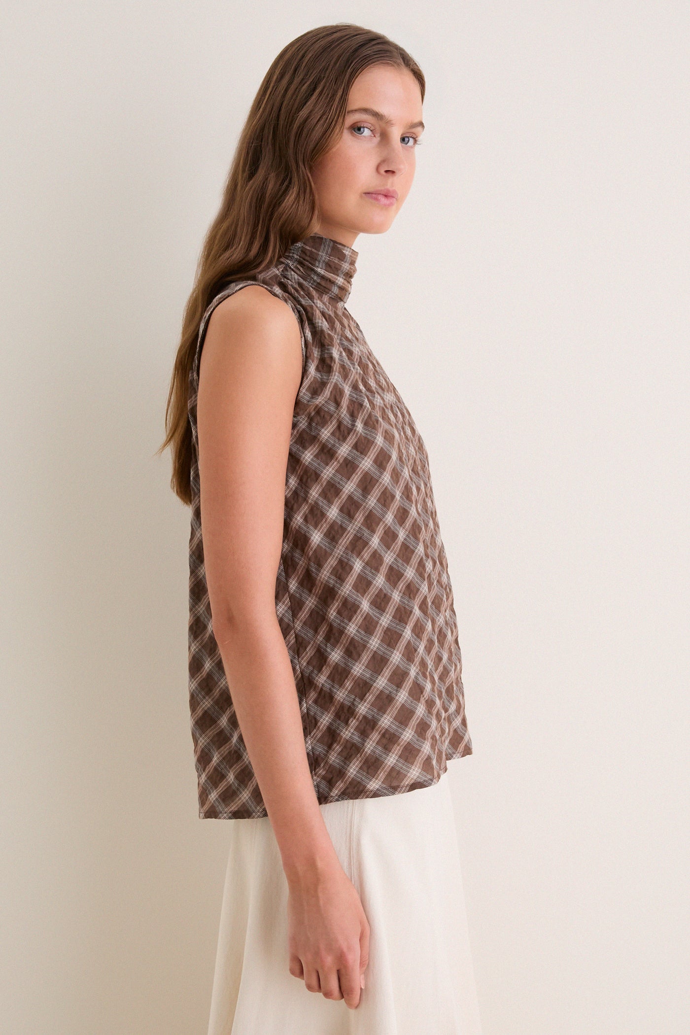 Cocoa Plaid Frederique Sleeveless Blouse