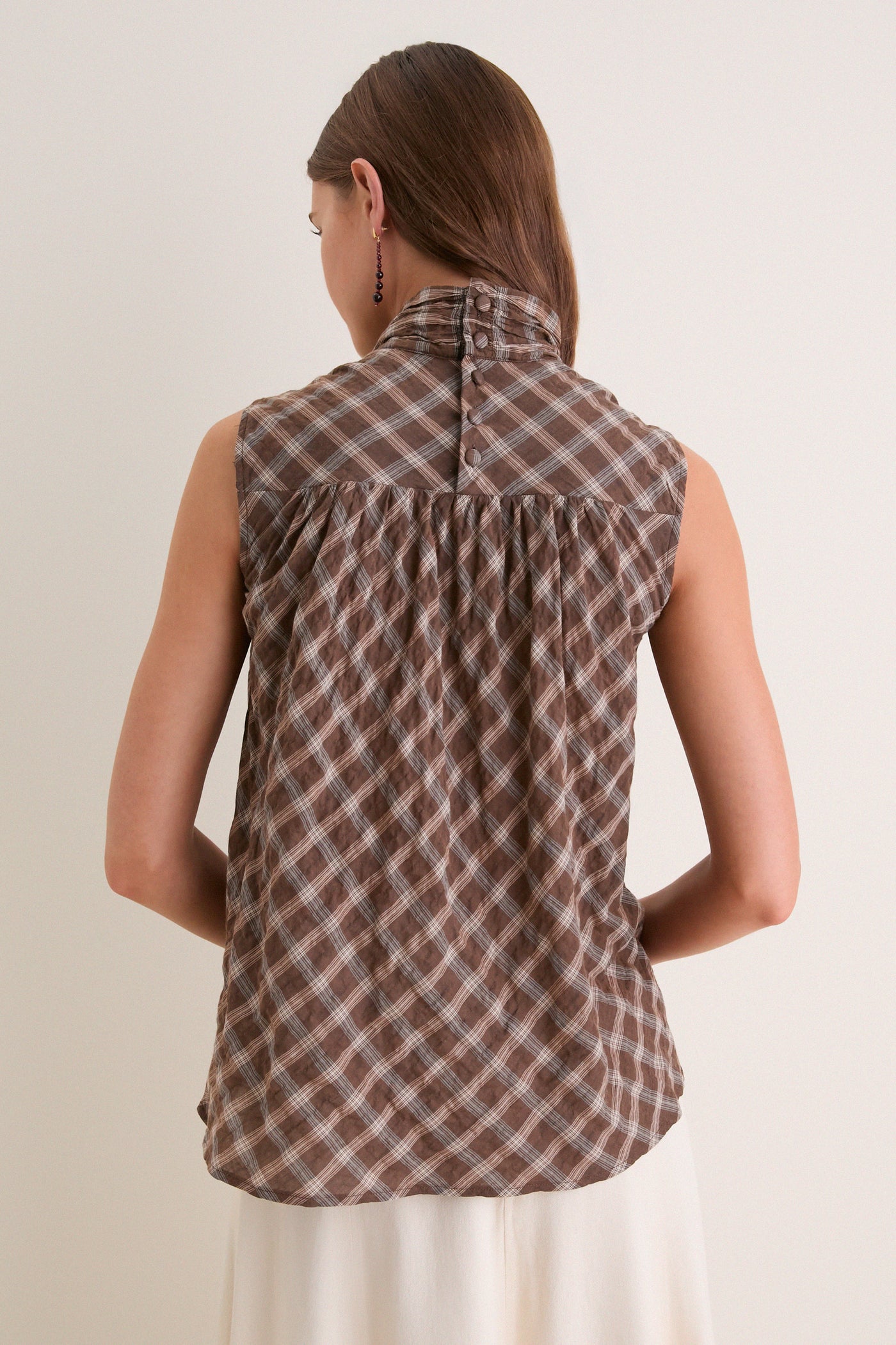Cocoa Plaid Frederique Sleeveless Blouse