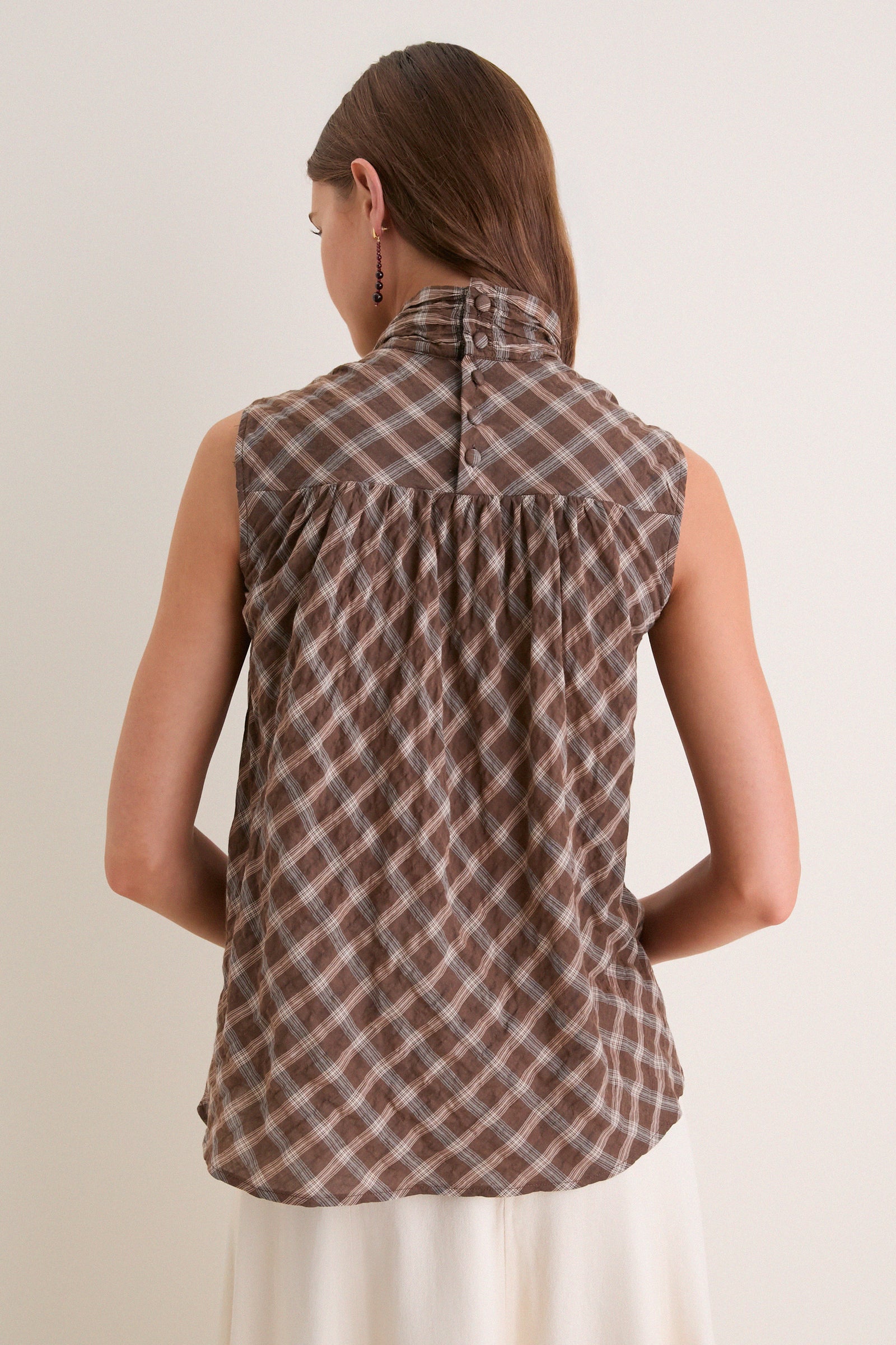 Cocoa Plaid Frederique Sleeveless Blouse