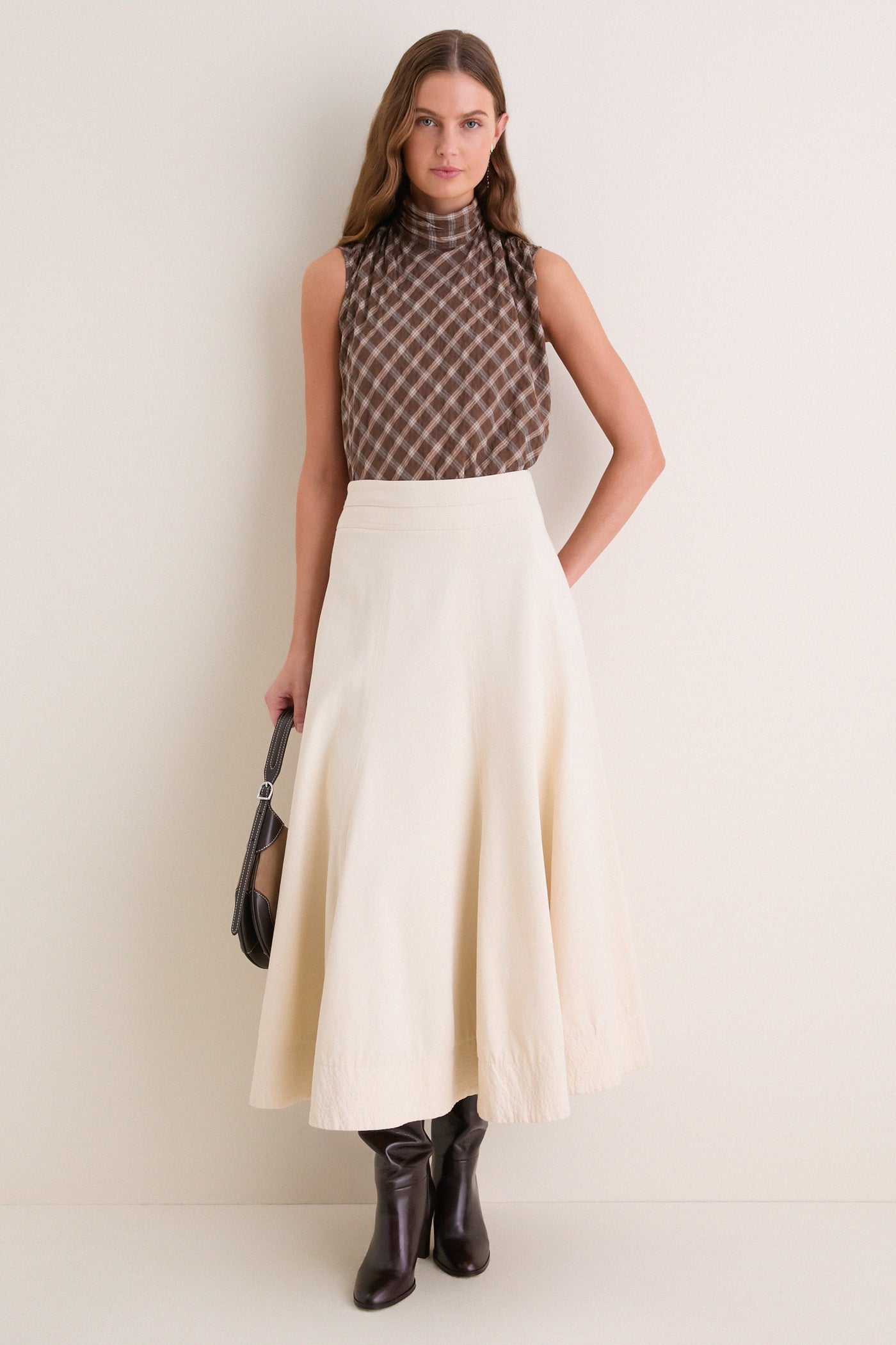 Cocoa Plaid Frederique Sleeveless Blouse