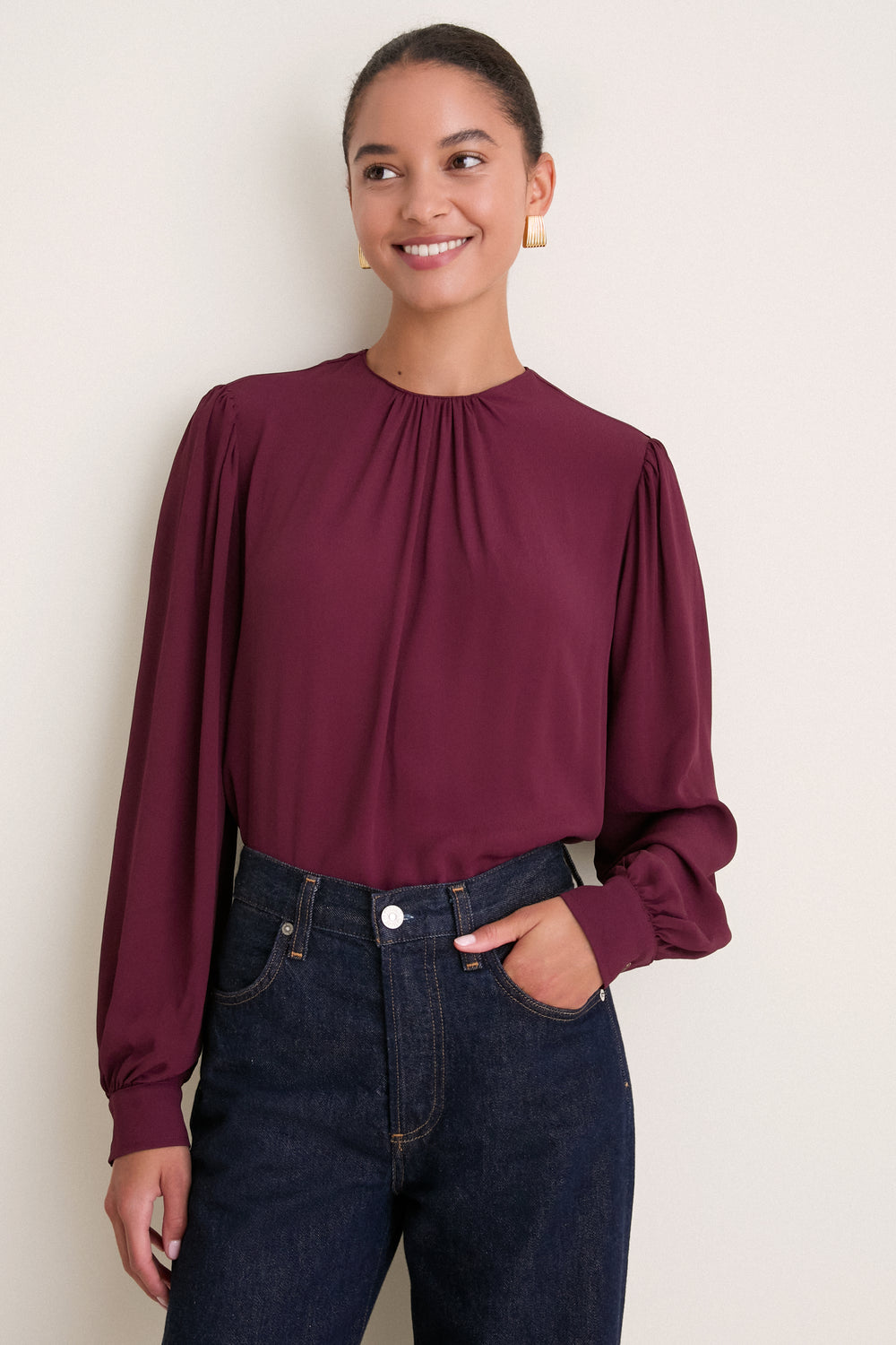 Winetasting Gathered Neckline Top