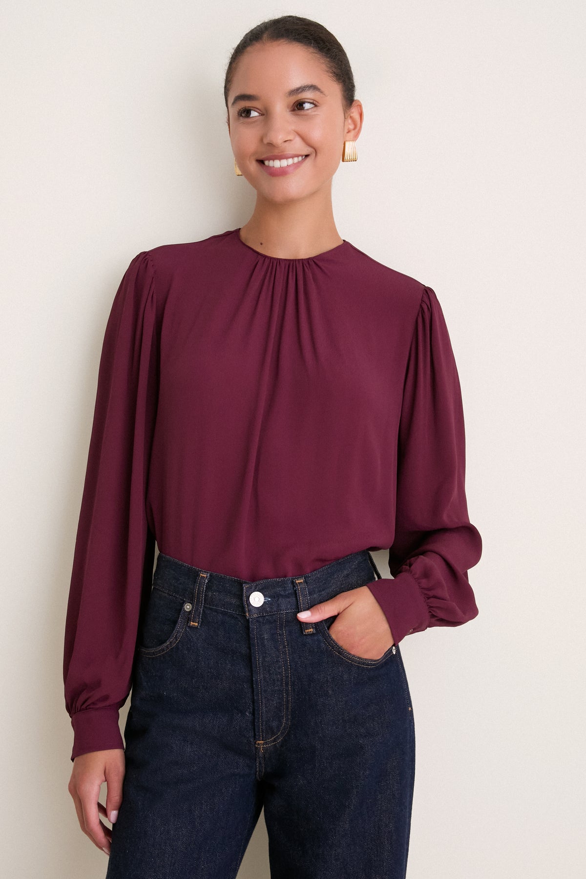 Winetasting Gathered Neckline Top