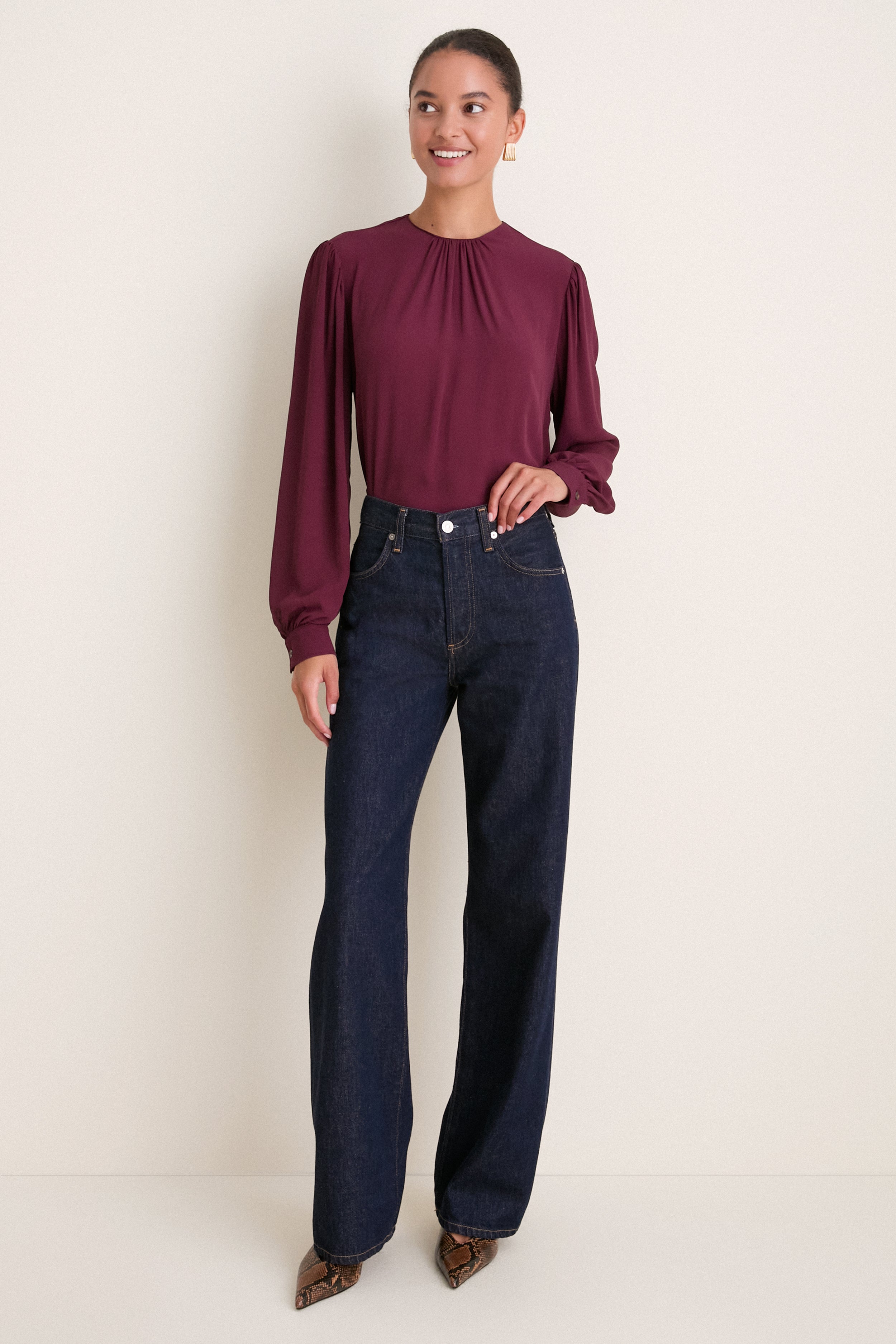 Winetasting Gathered Neckline Top
