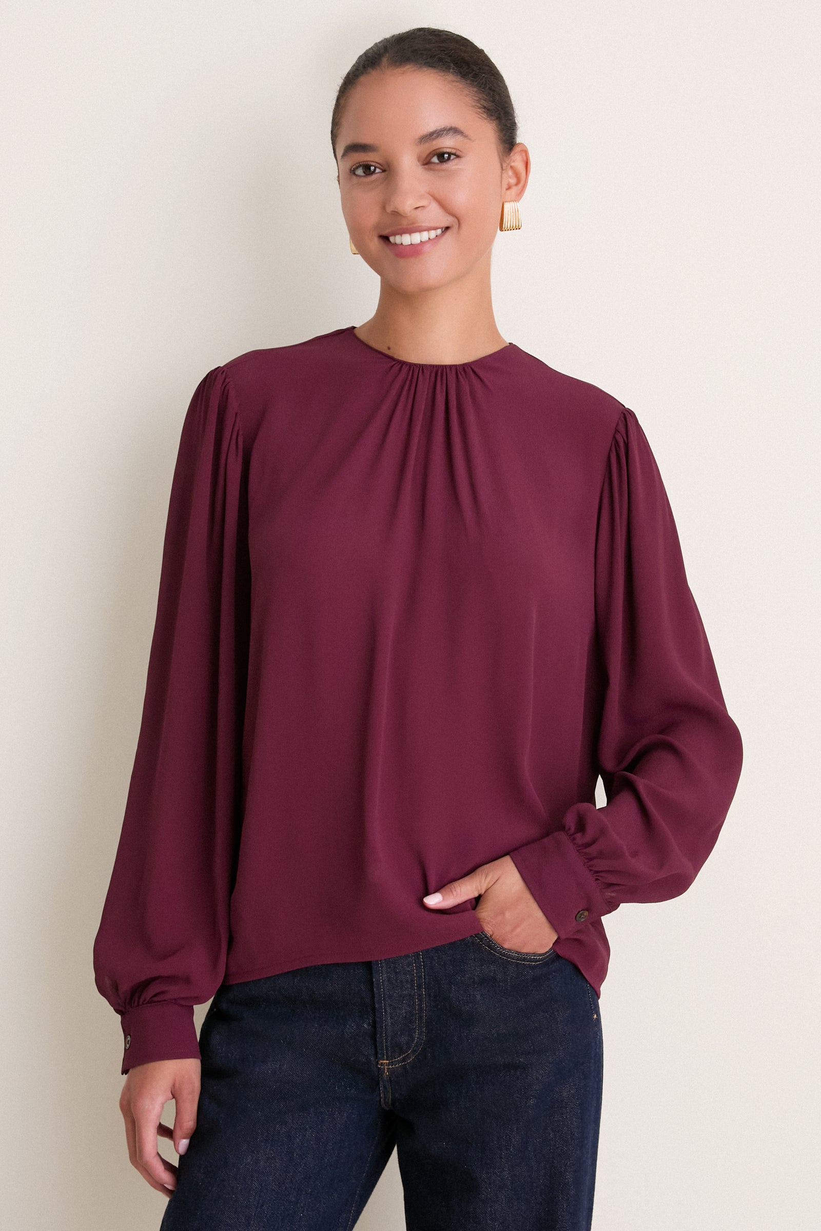Winetasting Gathered Neckline Top