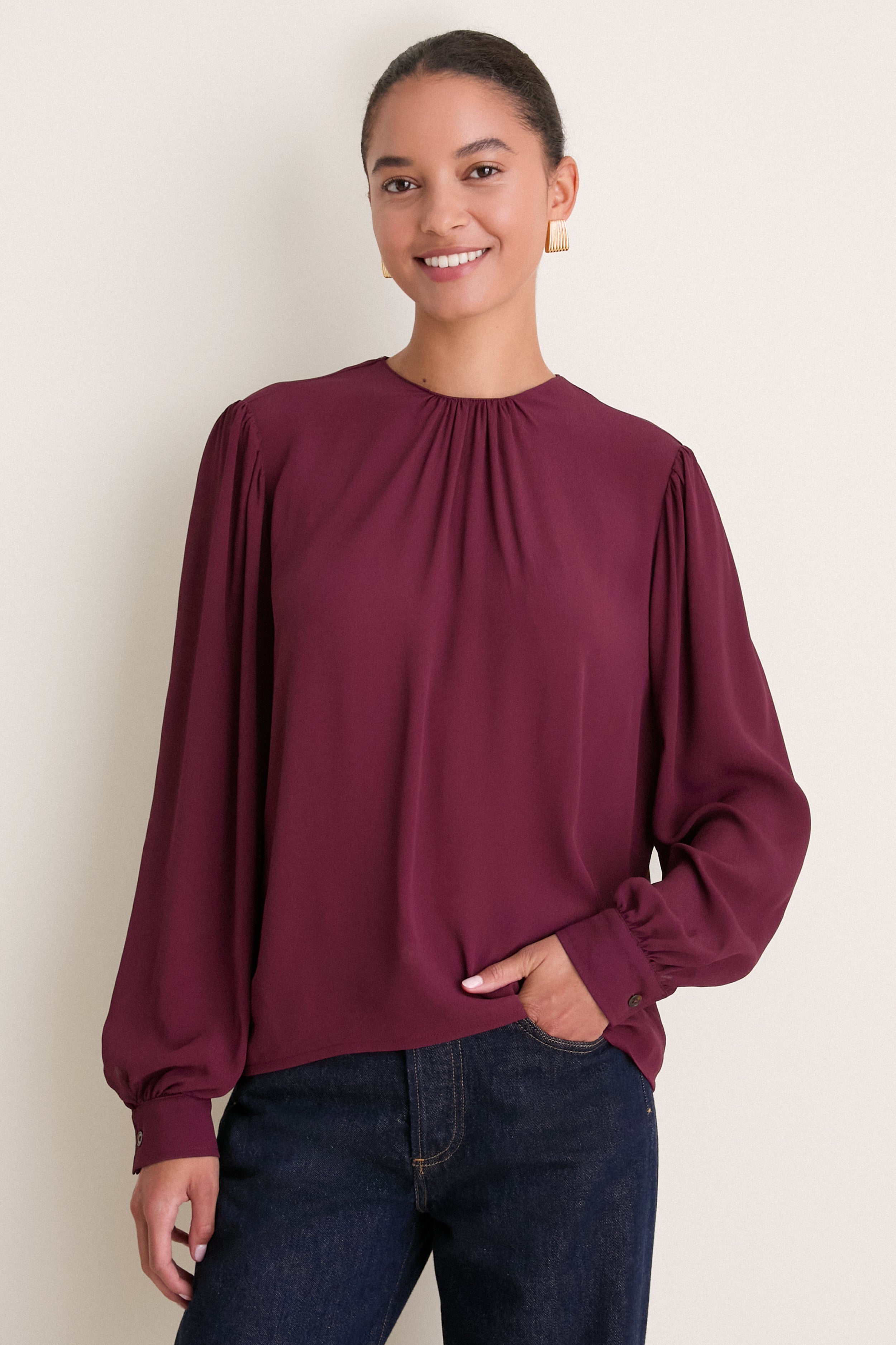 Winetasting Gathered Neckline Top