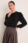 Black Gathered Neckline Top