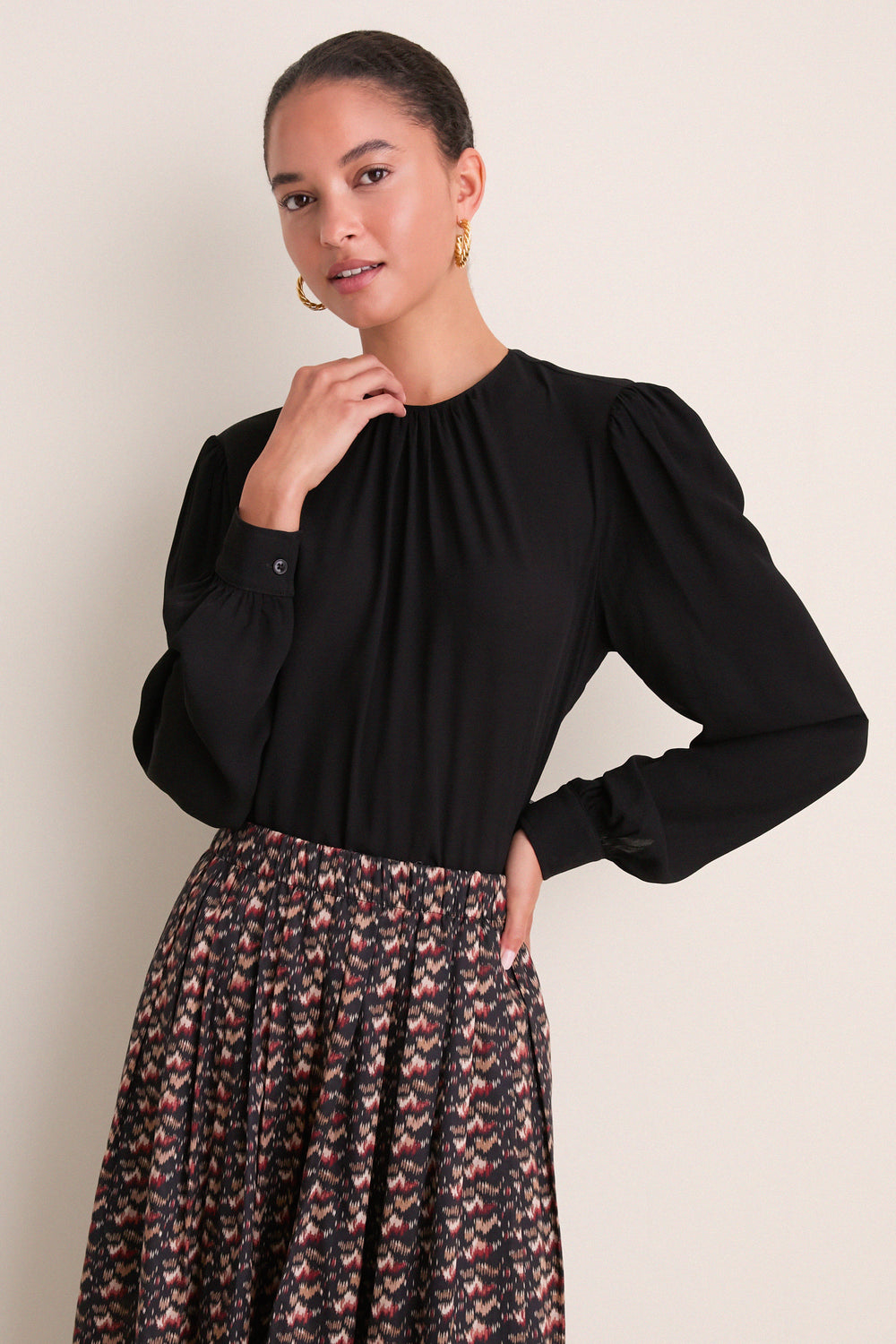 Black Gathered Neckline Top