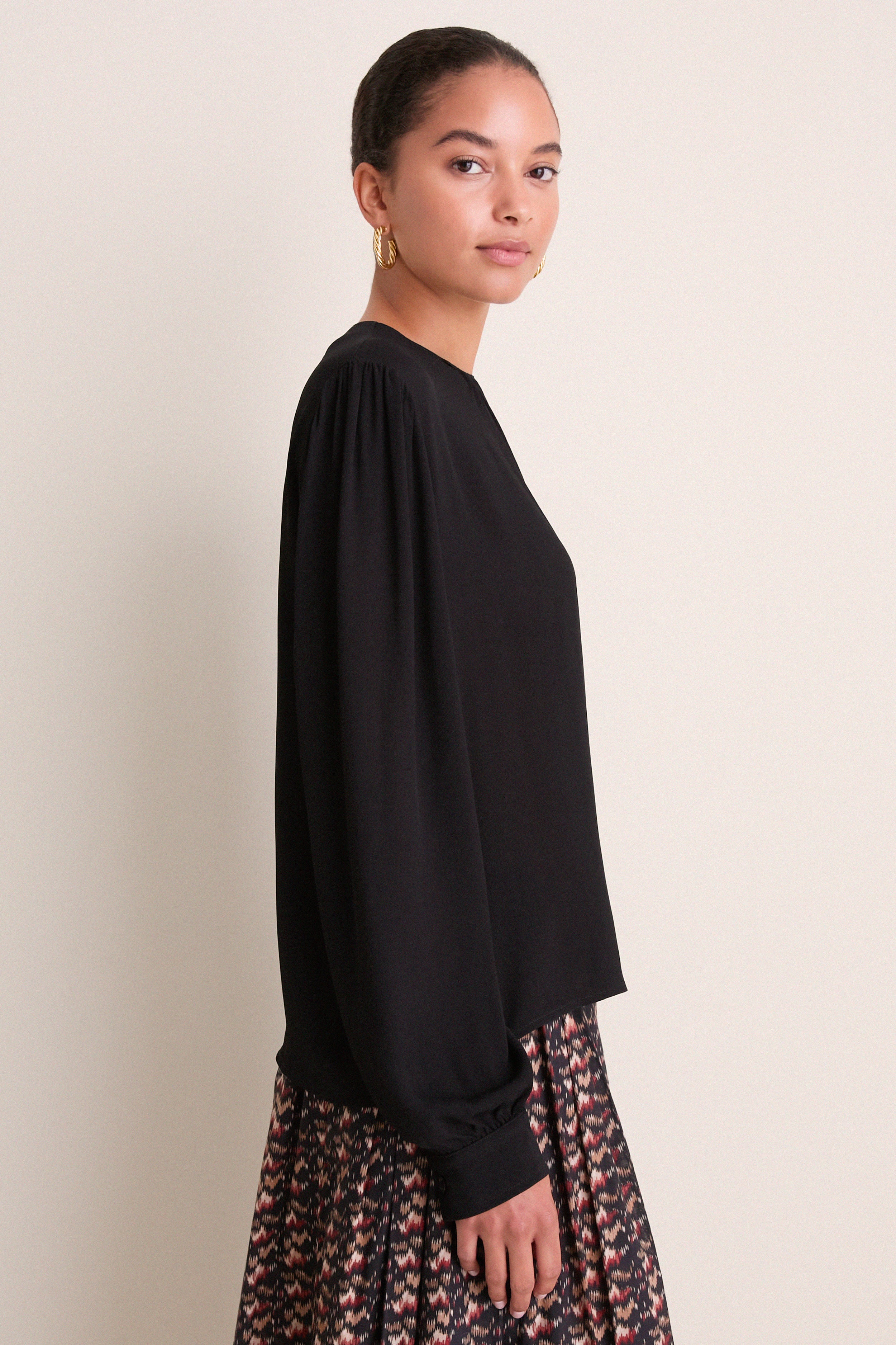 Black Gathered Neckline Top