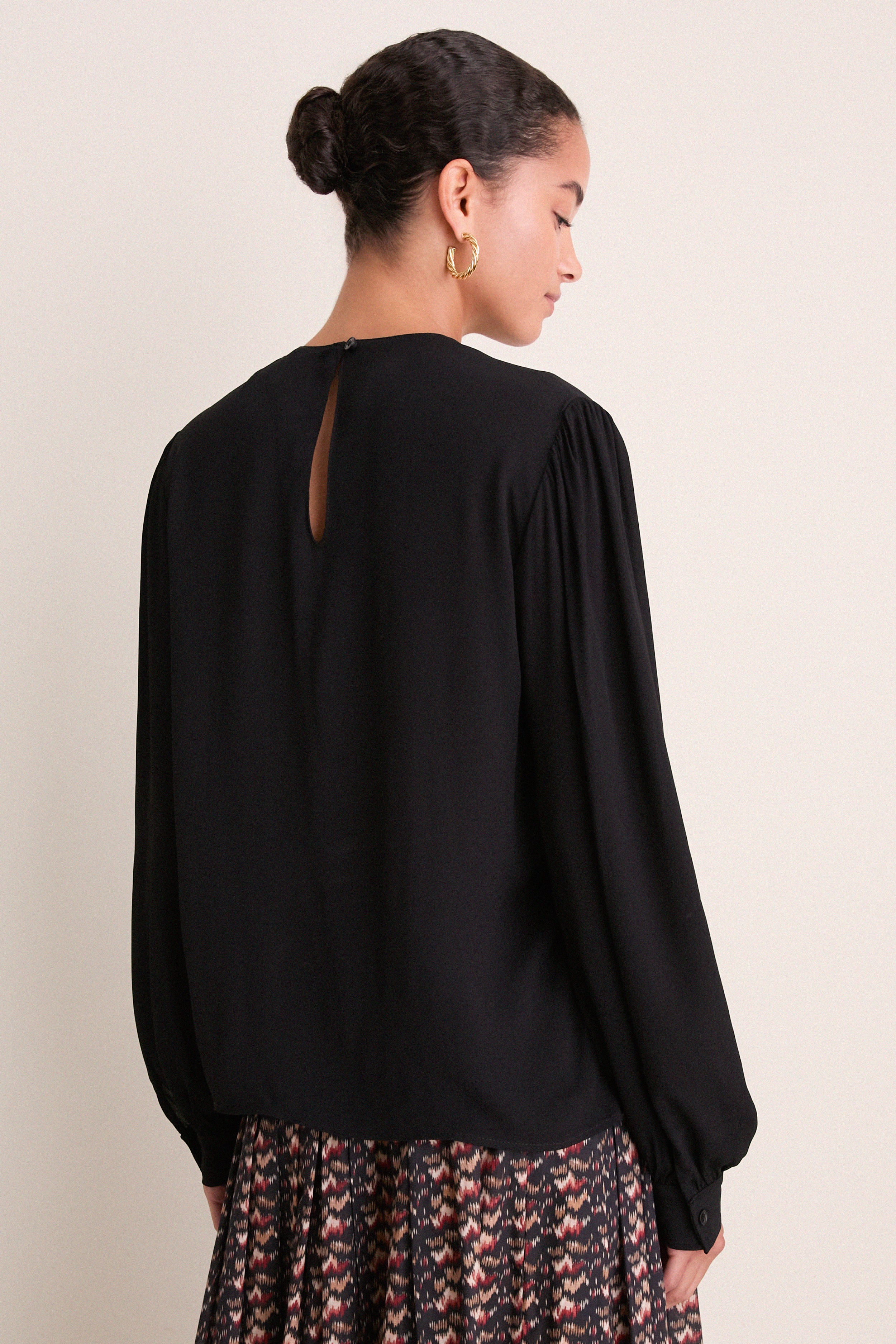 Black Gathered Neckline Top