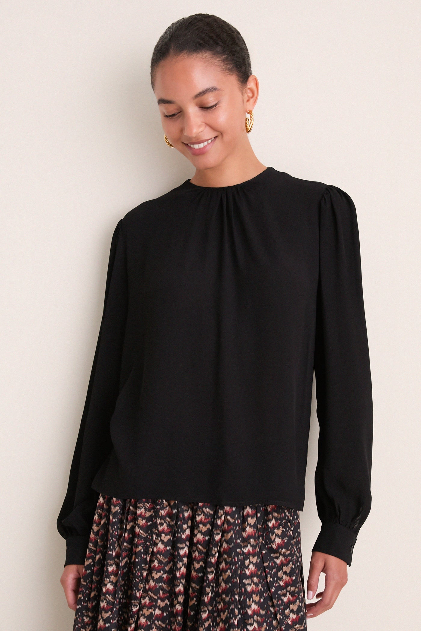 Black Gathered Neckline Top