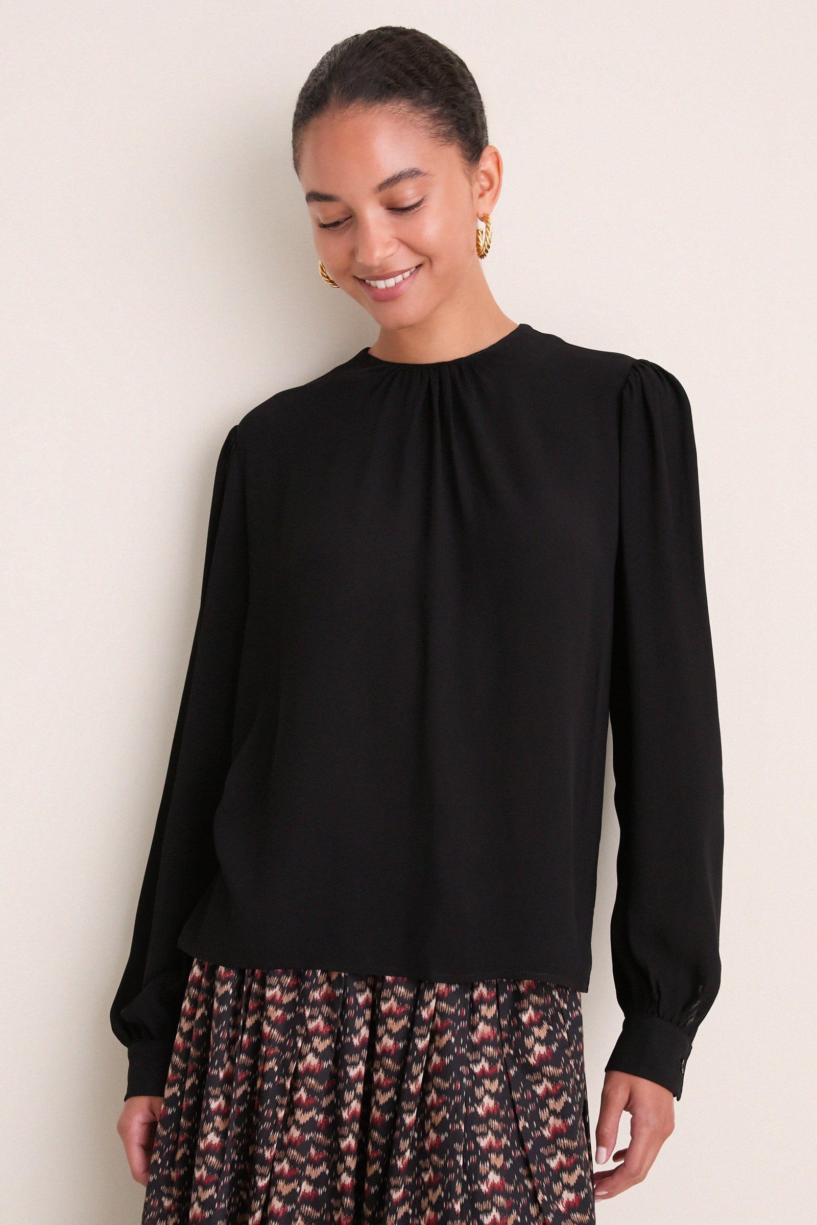 Black Gathered Neckline Top