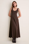 Deep Brown Rib Scoop Layering Maxi Dress