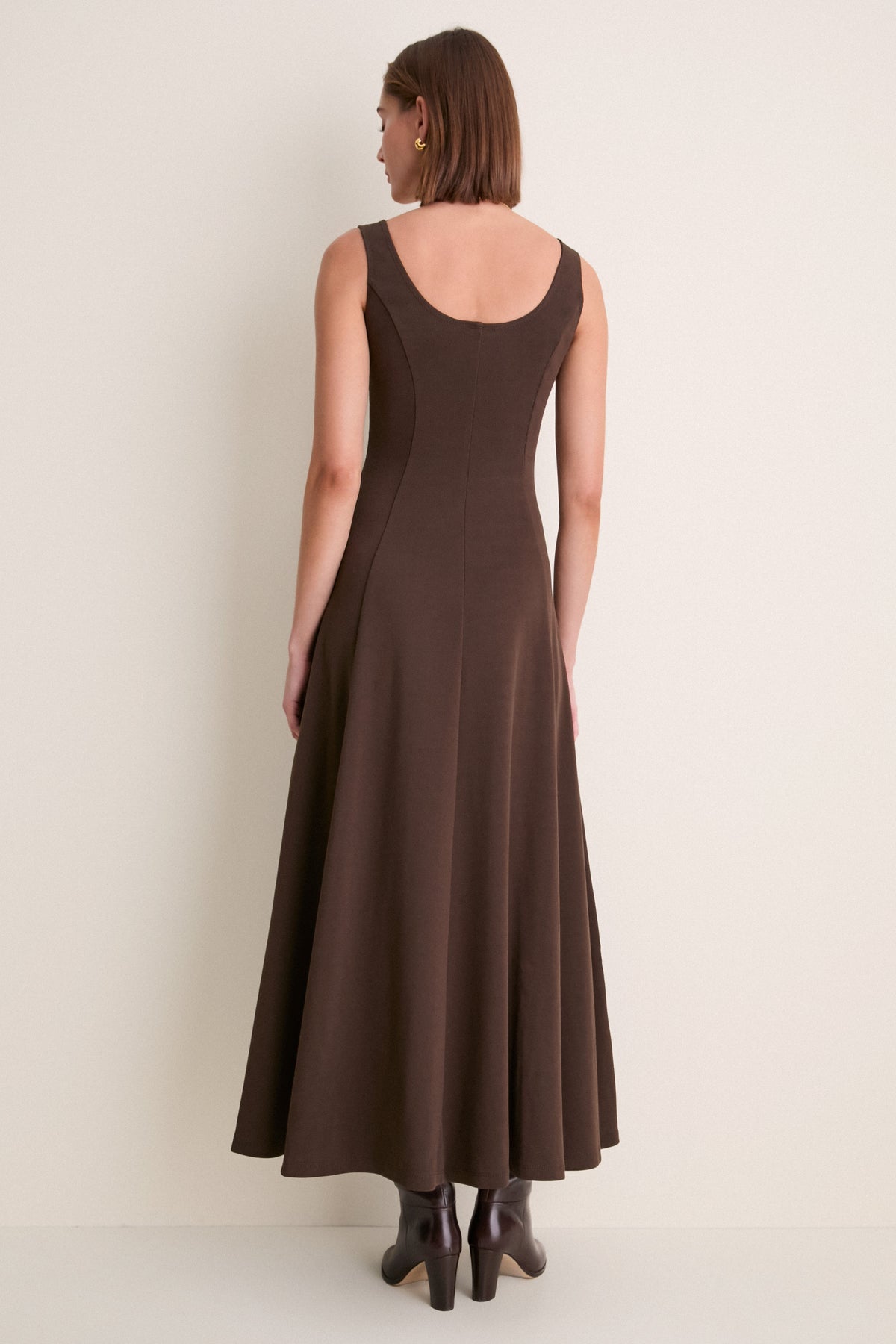 Deep Brown Rib Scoop Layering Maxi Dress