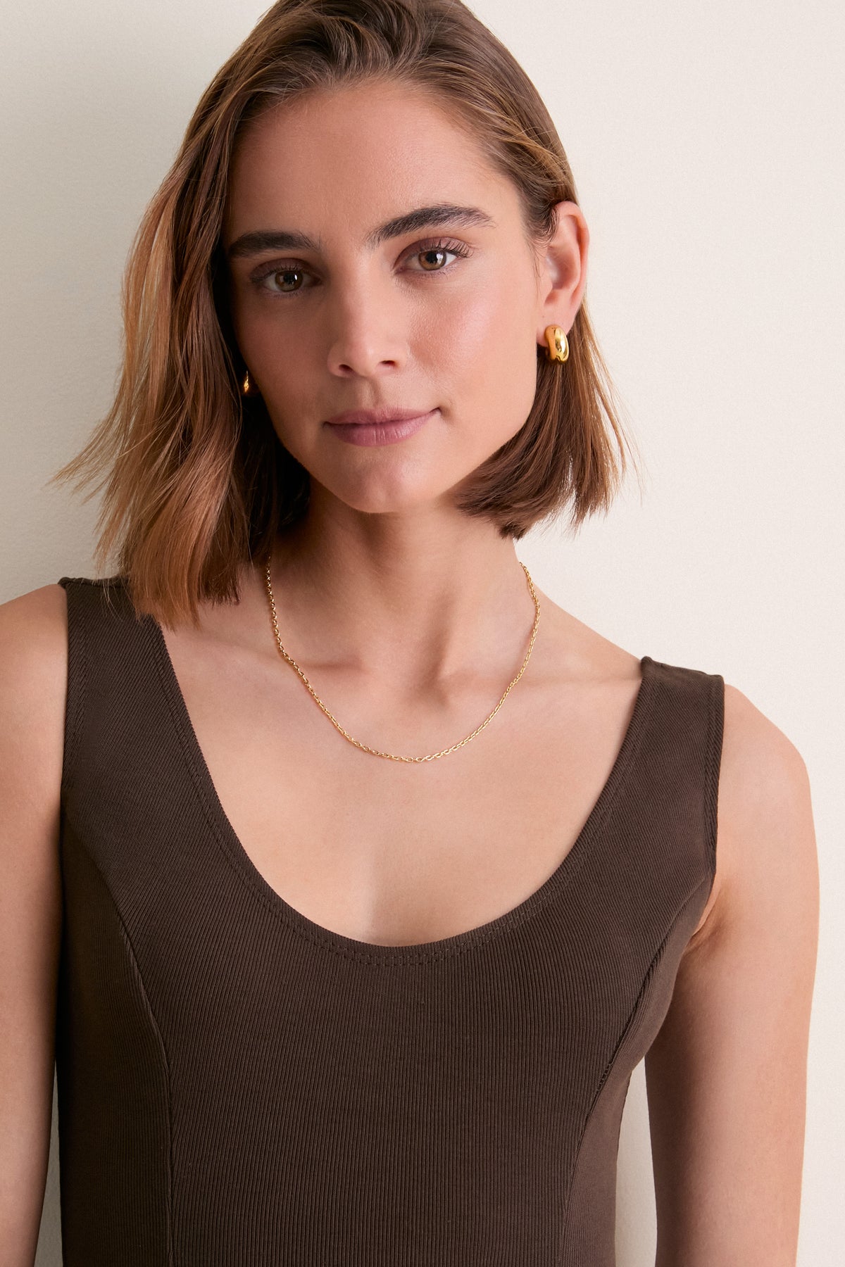 Deep Brown Rib Scoop Layering Maxi Dress