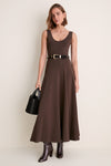 Deep Brown Rib Scoop Layering Maxi Dress