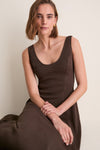 Deep Brown Rib Scoop Layering Maxi Dress