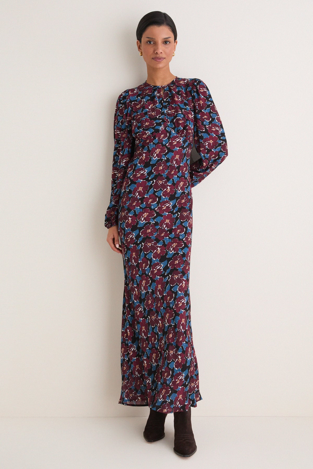Wilders Flowers Merlot Keyhole Maxi Dress