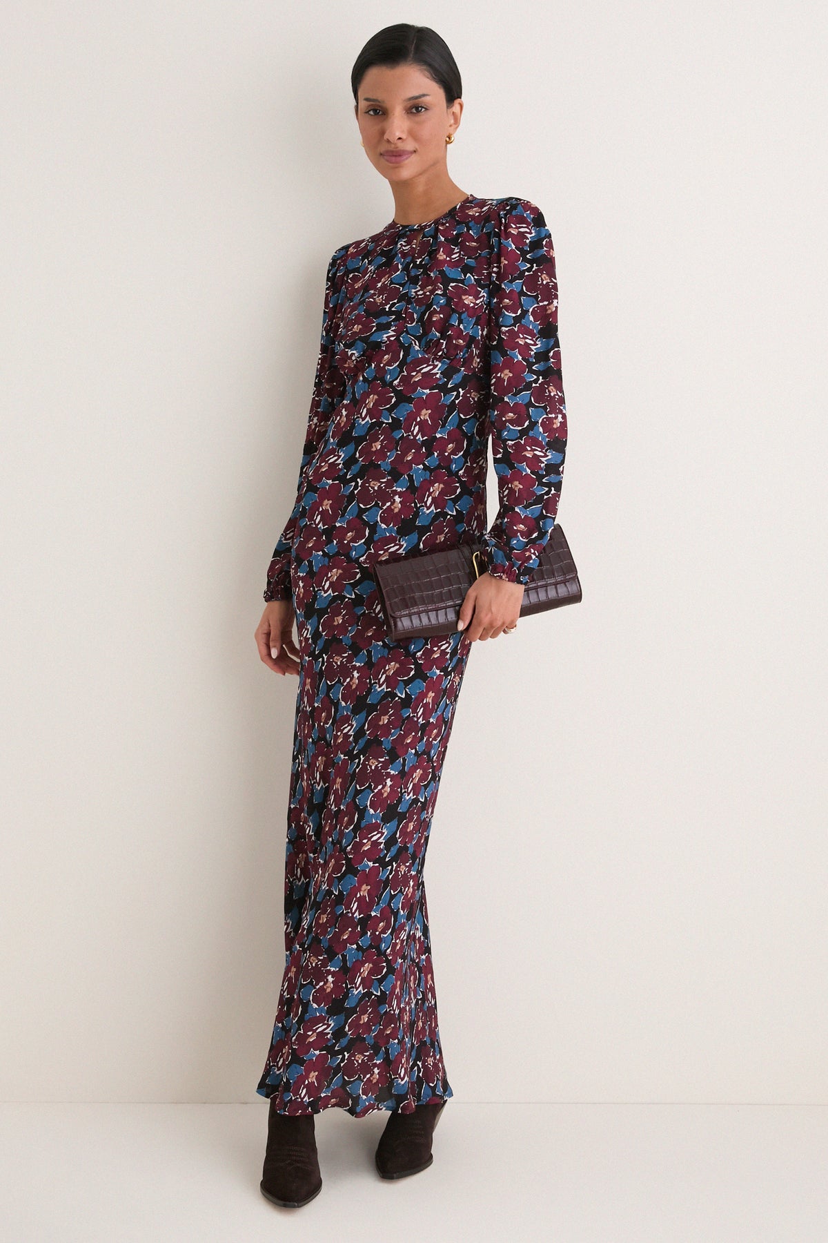 Wilders Flowers Merlot Keyhole Maxi Dress