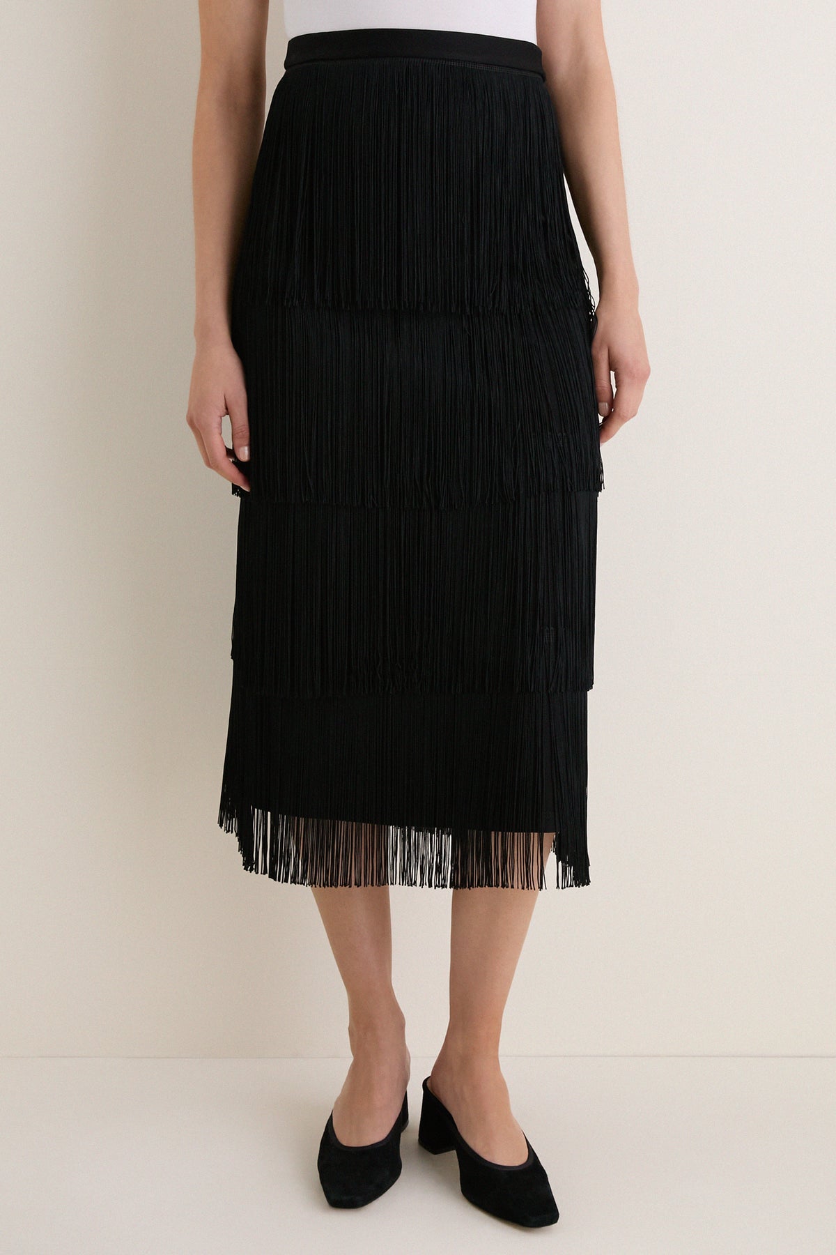Black Fringe Midi Skirt