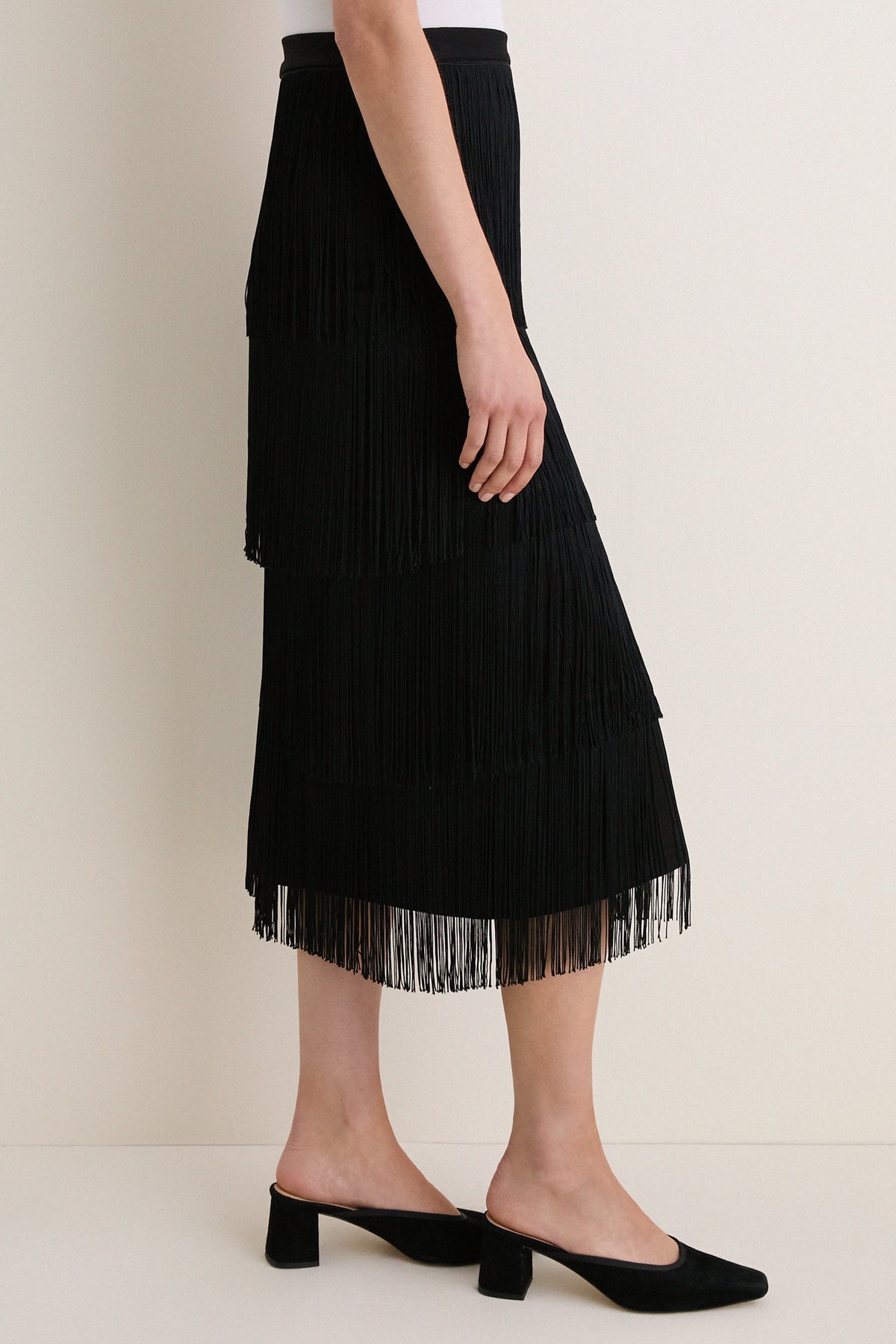Black Fringe Midi Skirt