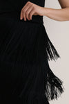 Black Fringe Midi Skirt