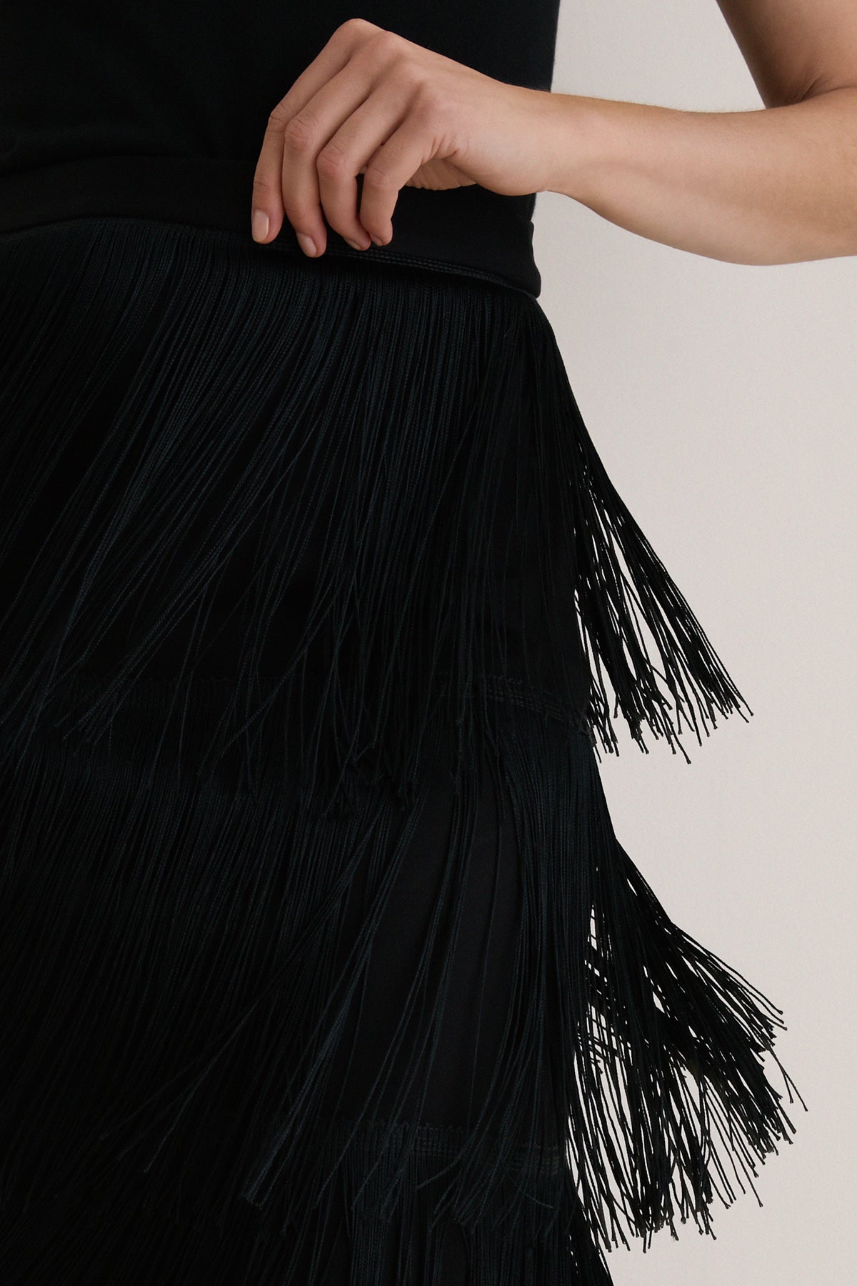 Black Fringe Midi Skirt
