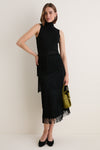 Black Fringe Midi Skirt