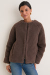 Chocolate Boucle Emile Collarless Short Coat