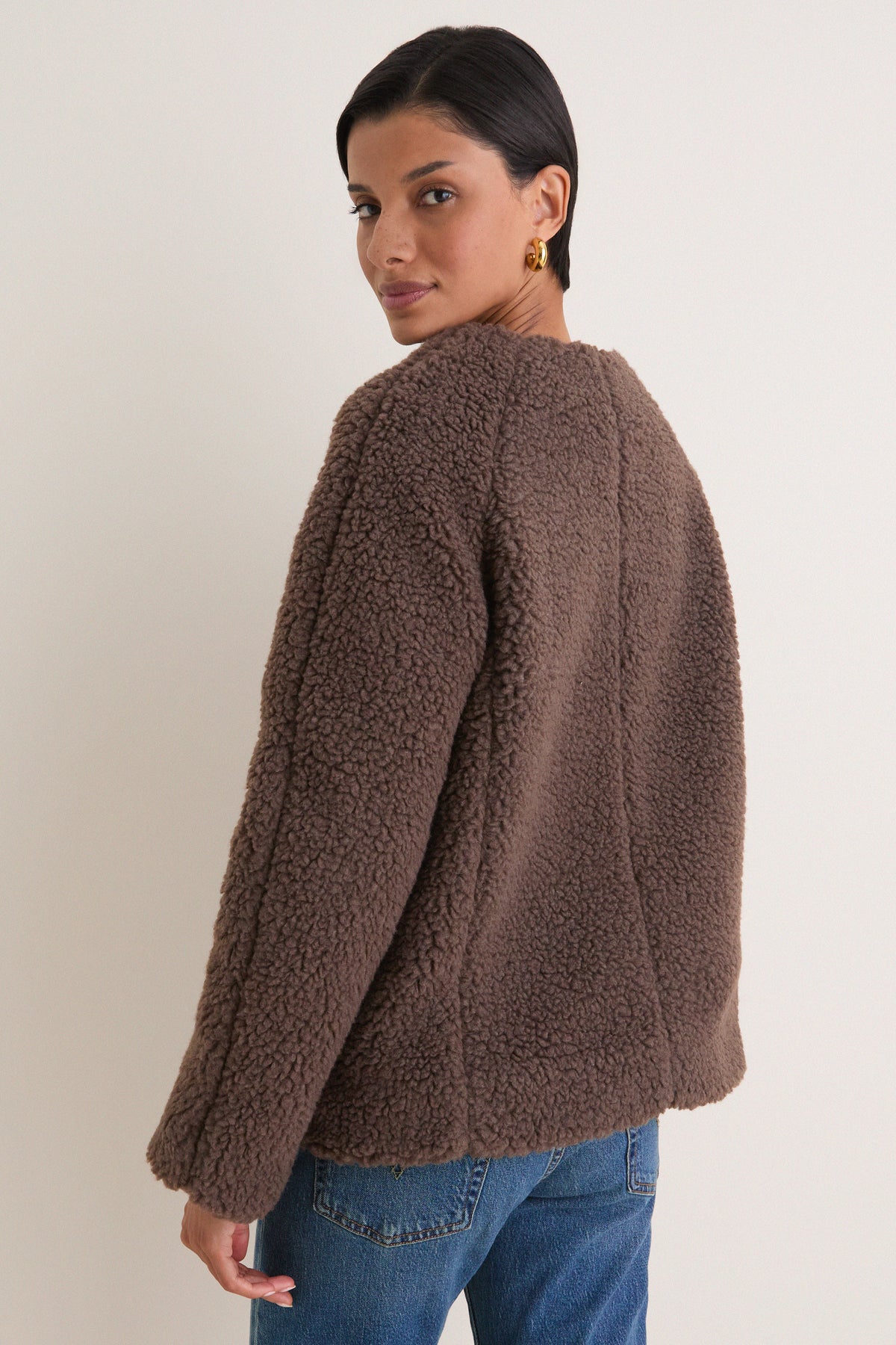 Chocolate Boucle Emile Collarless Short Coat