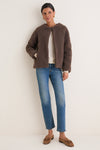 Chocolate Boucle Emile Collarless Short Coat