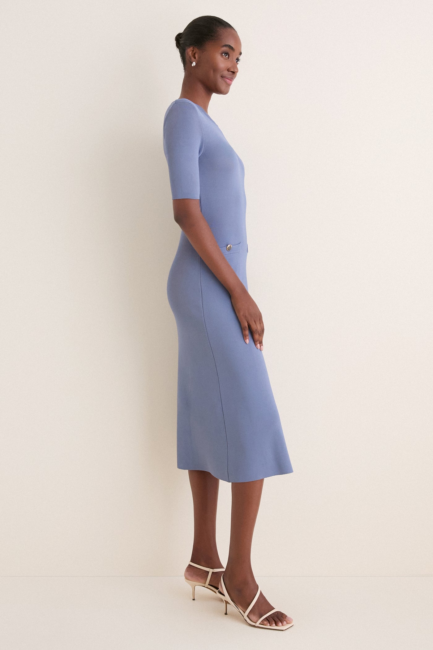 Pearl Blue Knit Fit and Flare Mellor Midi Dress