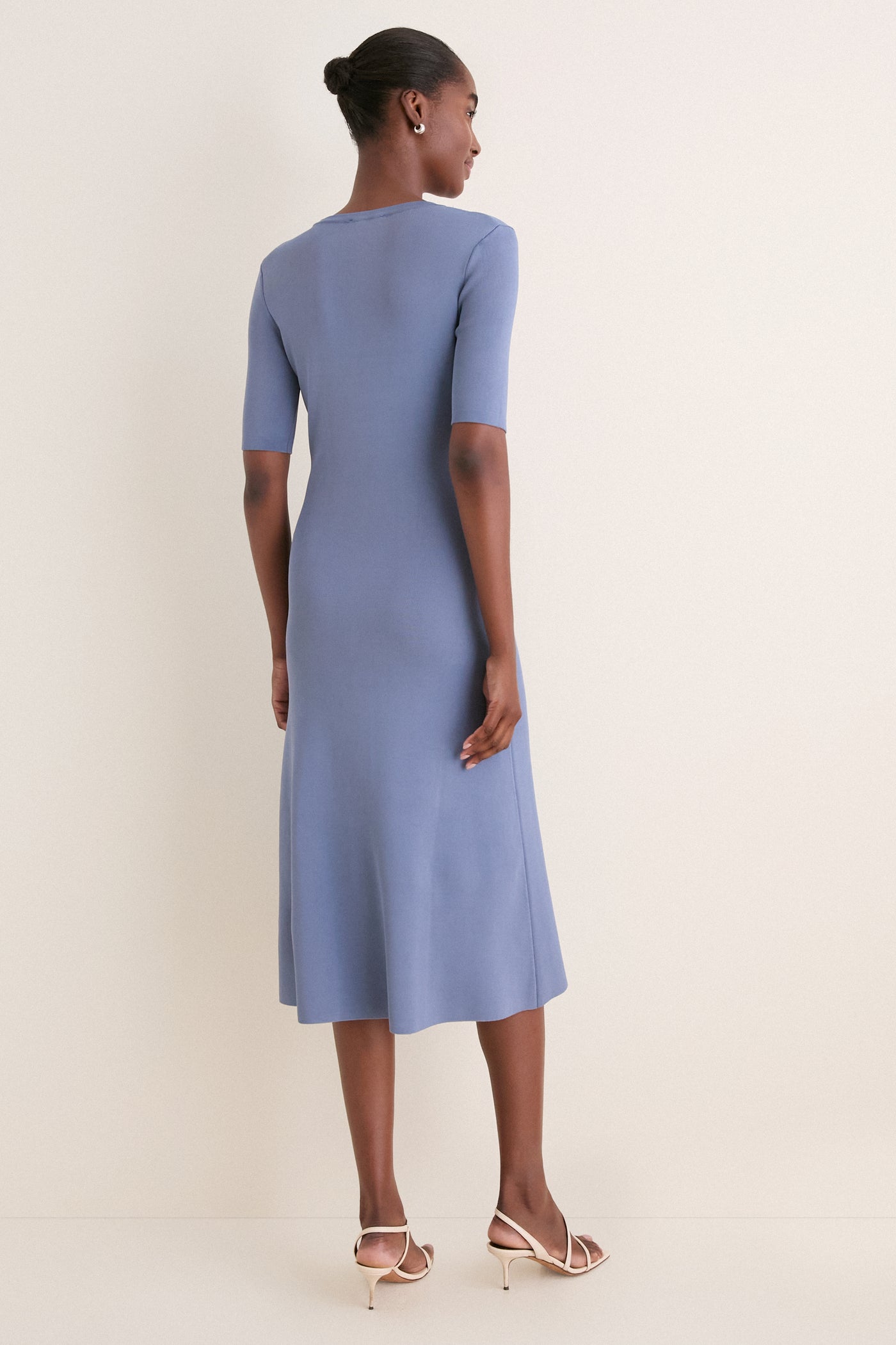 Pearl Blue Knit Fit and Flare Mellor Midi Dress