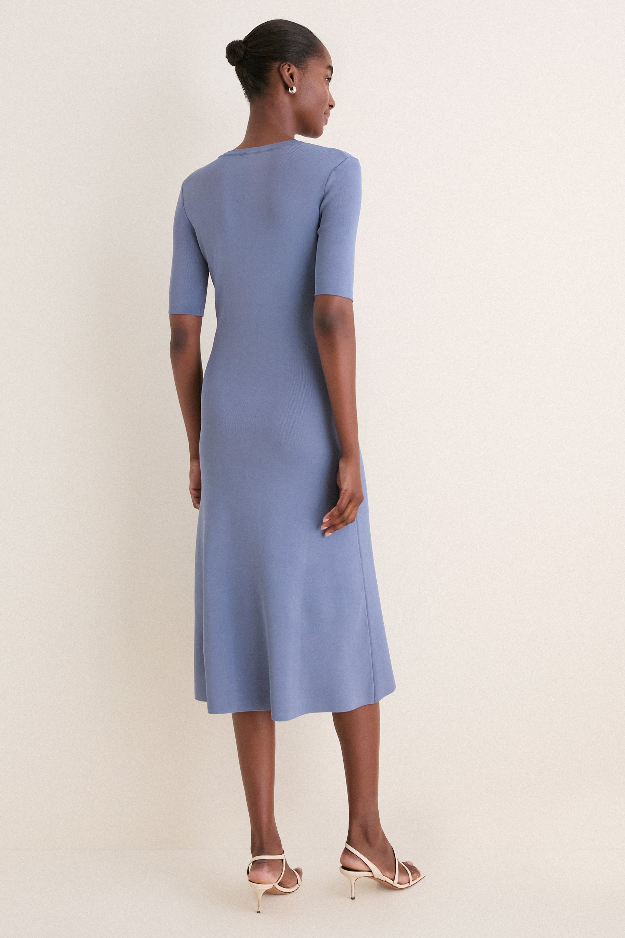 Pearl Blue Knit Fit and Flare Mellor Midi Dress