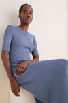 Pearl Blue Knit Fit and Flare Mellor Midi Dress
