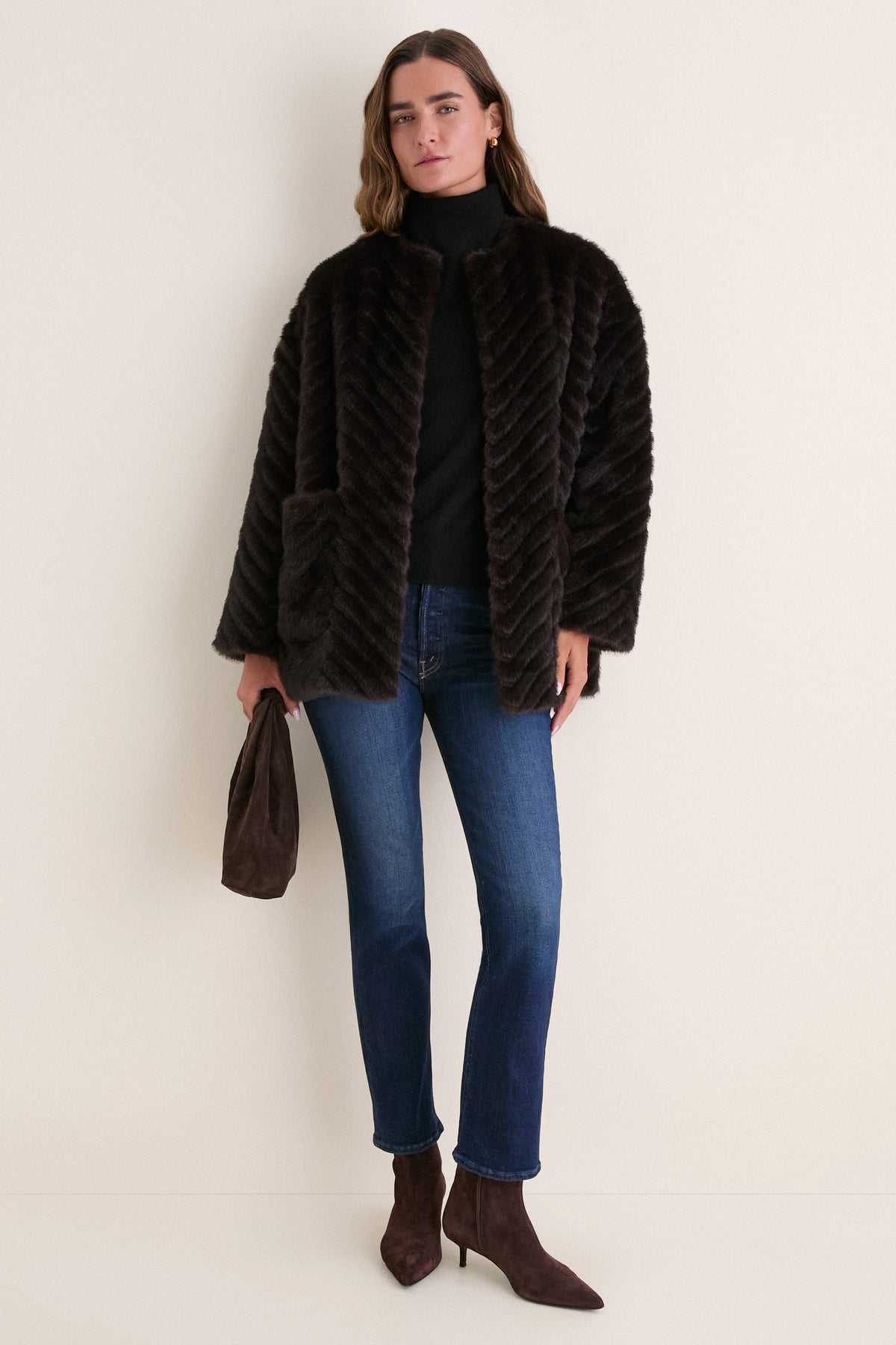 Brown Chevron Fur Isabella Coat
