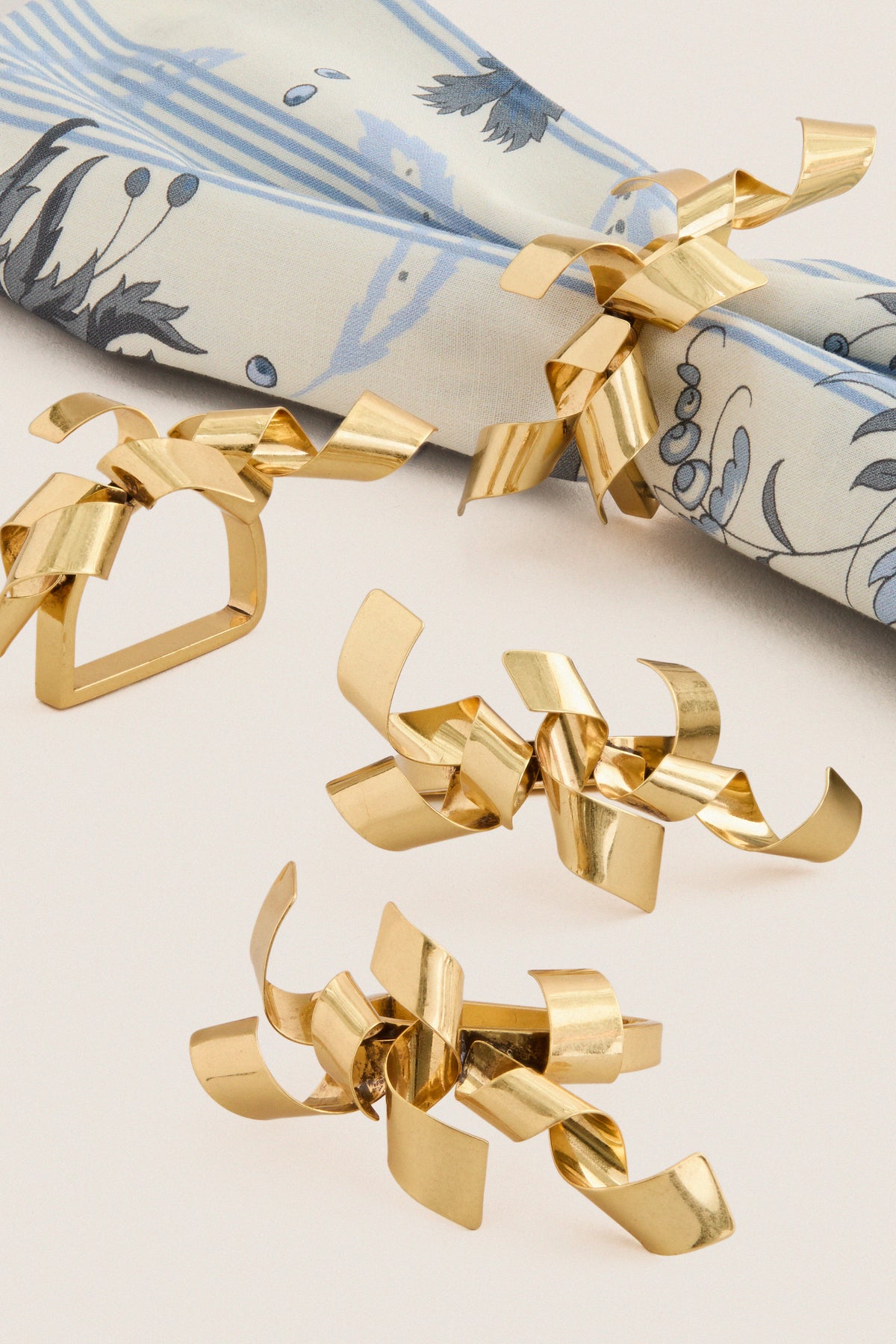 Gold Ribbon Napkin Rings Set of 4