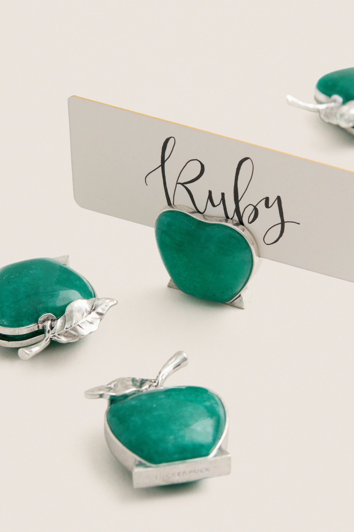 Silver and Jade Apple Place Card Holder Set of 4