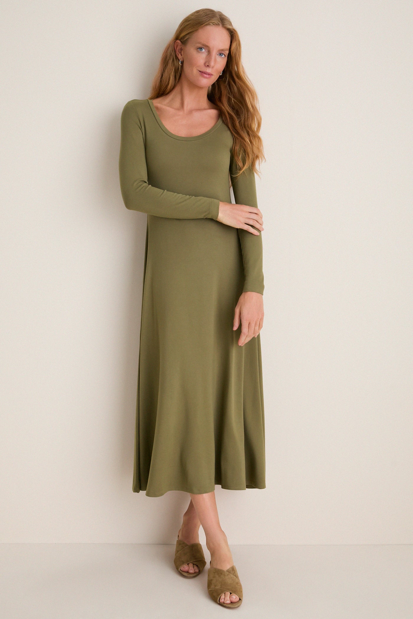 Burnt Olive Long Sleeve Sara Maxi Dress