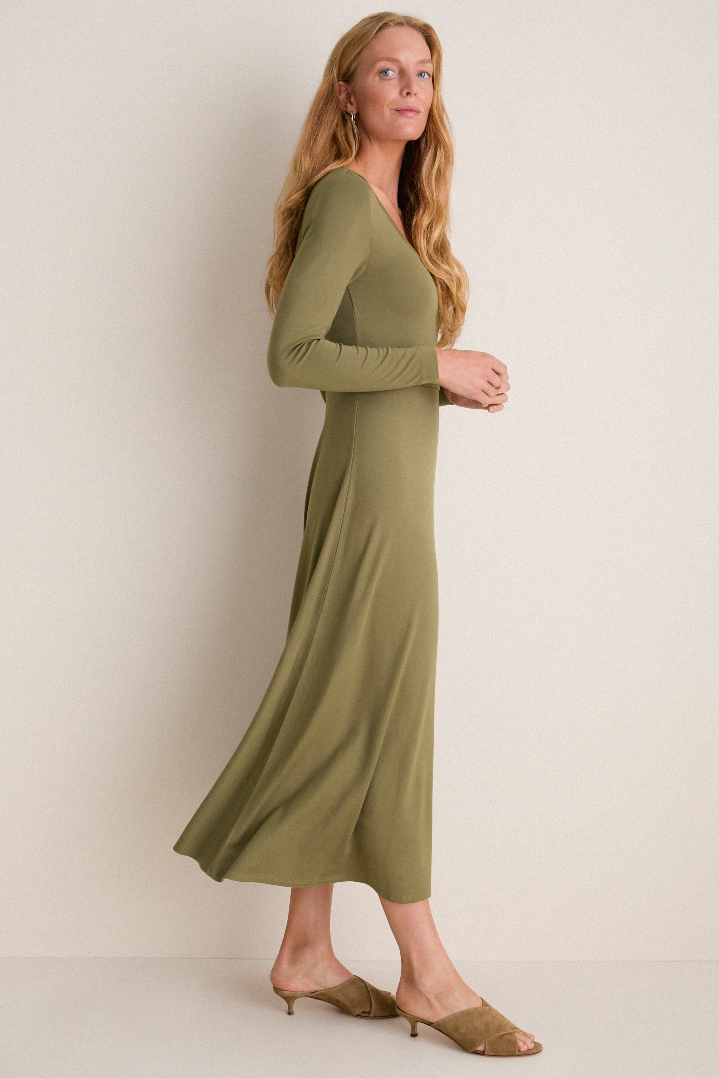 Burnt Olive Long Sleeve Sara Maxi Dress