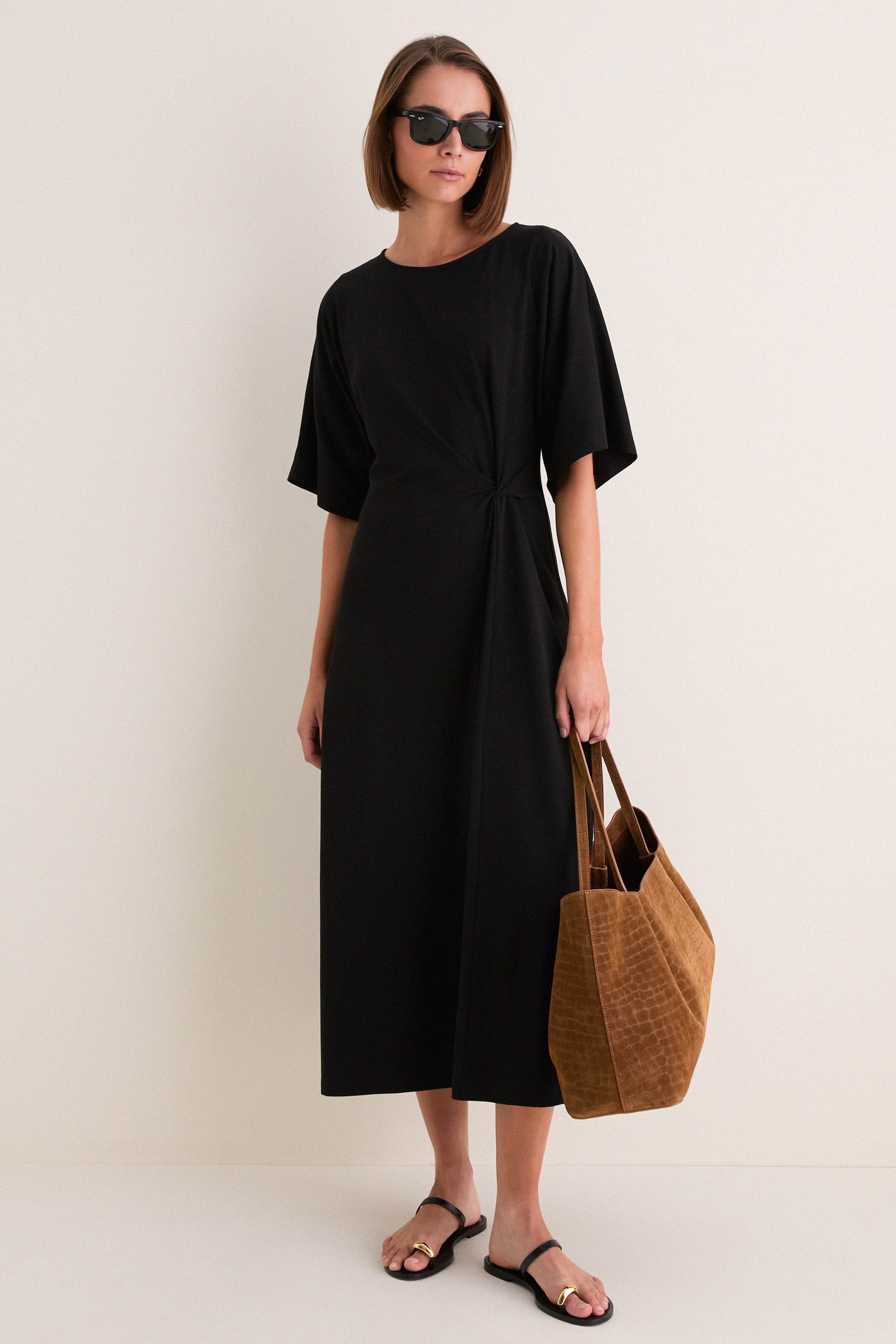 Black Jersey Lisette Midi Dress